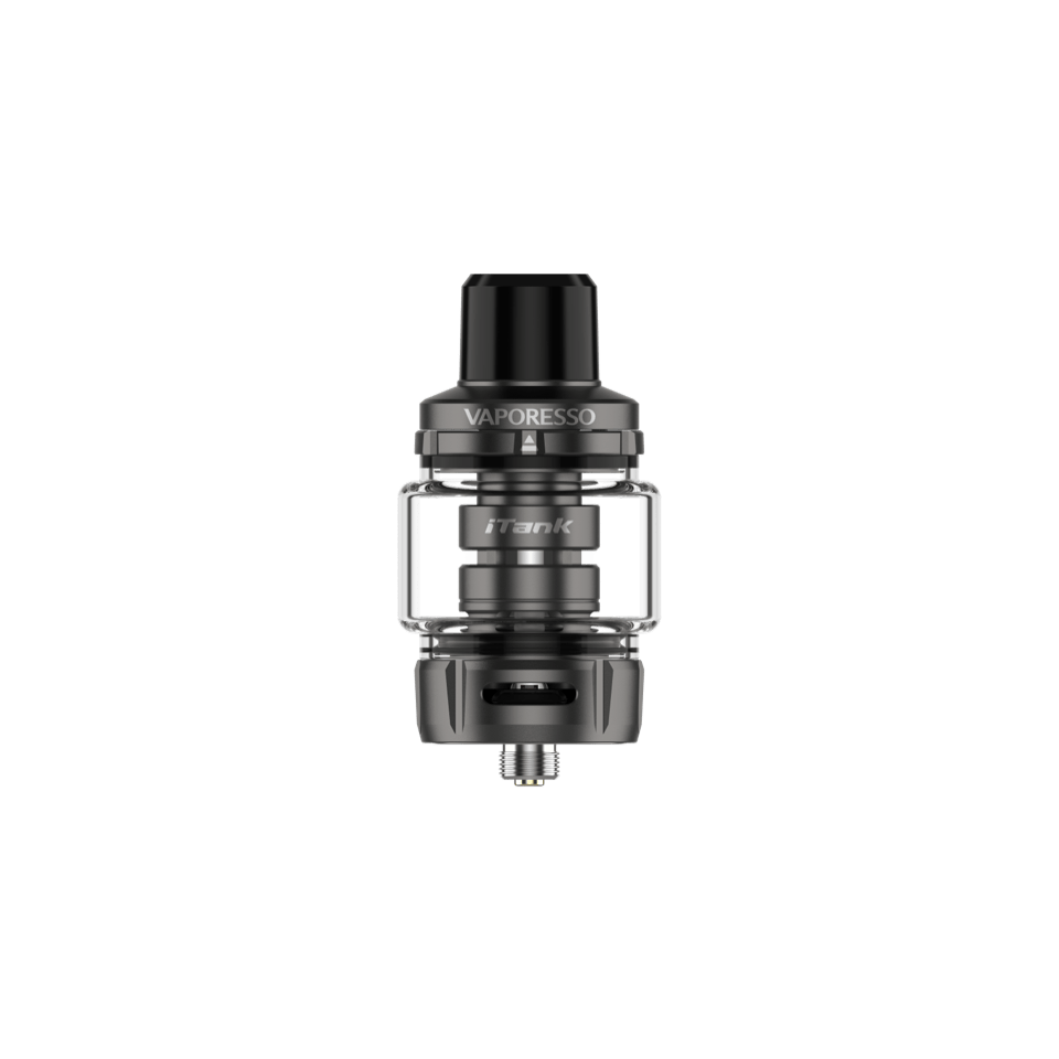 Atomizador sub-ohm VAPORESSO iTank: capacidad de 8 ml, sistema de flujo de aire Turbo, diseño de llenado superior, compatibilidad con resistencias de malla GTi y autocirculación de líquido para una mejor experiencia de vapeo DTL.