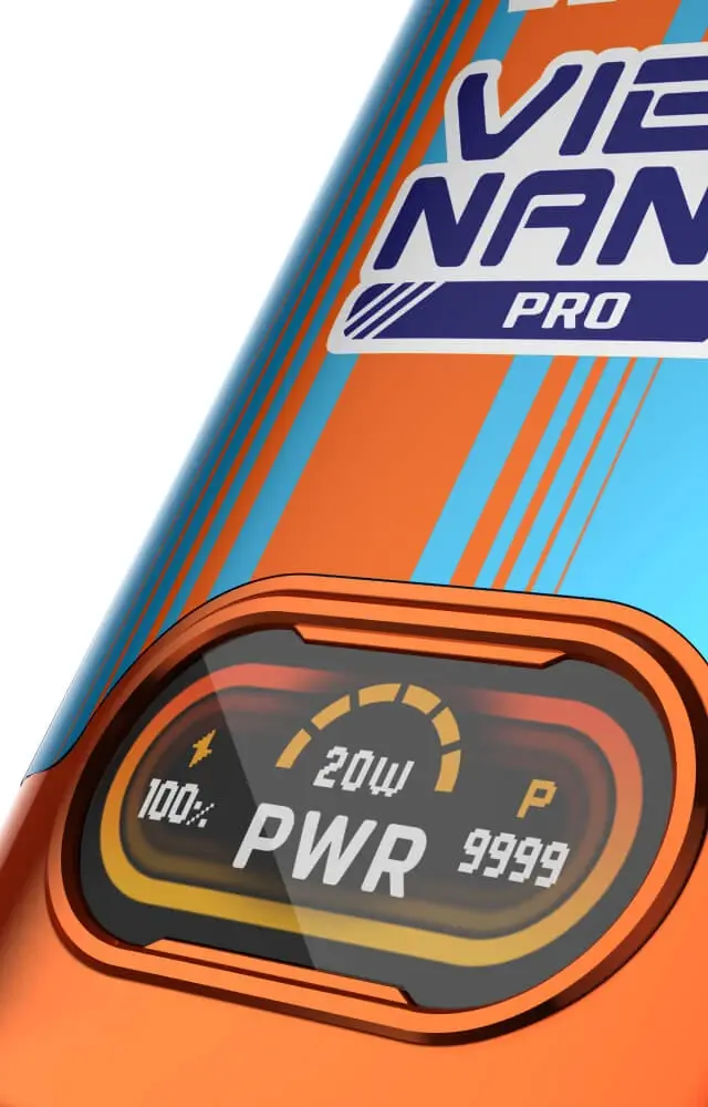 A close-up of the VAPORESSO VIBE NANO PRO's 0.96-inch TFT screen. This clear display makes it the best vape for beginners, showing power and puff count at a glance.